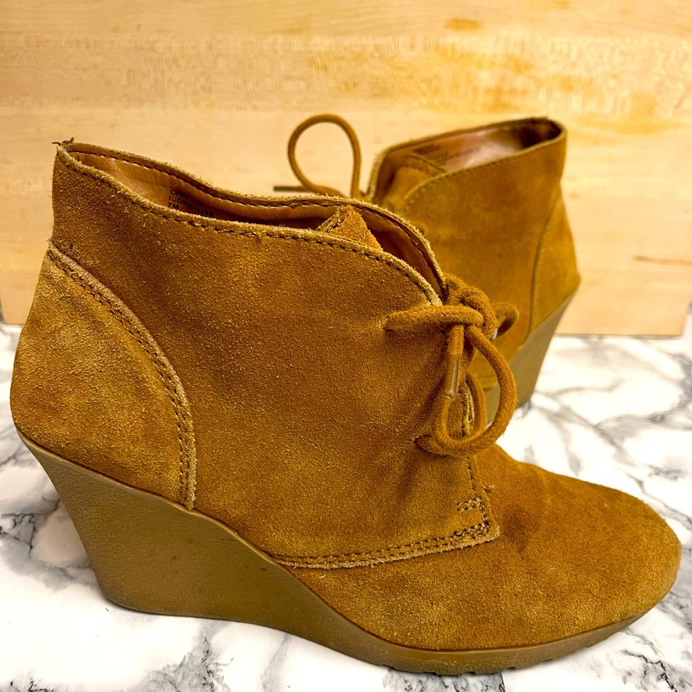 Tan suede leather ankle booties